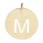 304 Stainless steel 12mm Round Medal - letter M - with jumpring - Gold Tone x1