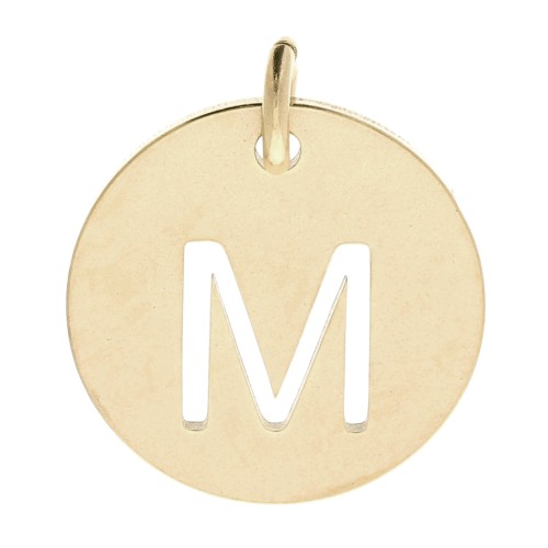 304 Stainless steel 12mm Round Medal - letter M - with jumpring - Gold Tone x1