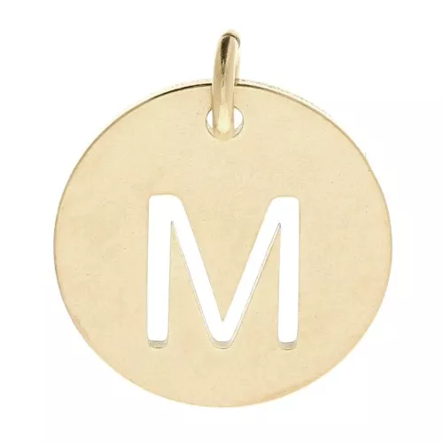 304 Stainless steel 12mm Round Medal - letter M - with jumpring - Gold Tone x1