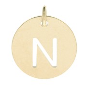 304 Stainless steel 12mm Round Medal - letter N - with jumpring - Gold Tone x1