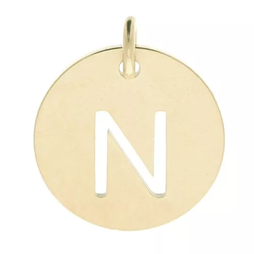 304 Stainless steel 12mm Round Medal - letter N - with jumpring - Gold Tone x1