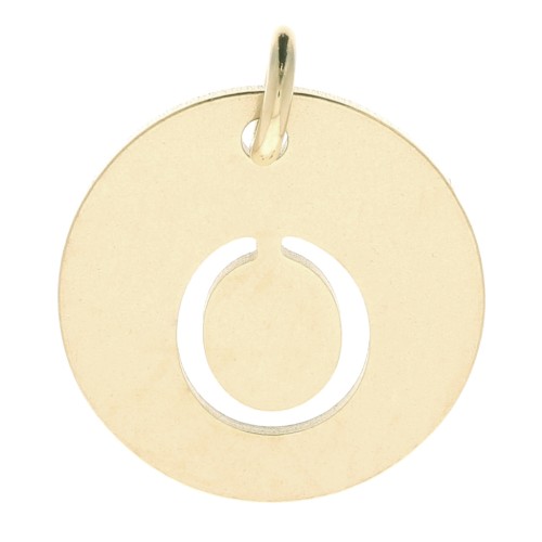 304 Stainless steel 12mm Round Medal - letter O - with jumpring - Gold Tone x1