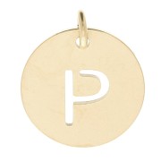 304 Stainless steel 12mm Round Medal - letter P - with jumpring - Gold Tone x1|raw }}