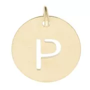304 Stainless steel 12mm Round Medal - letter P - with jumpring - Gold Tone x1