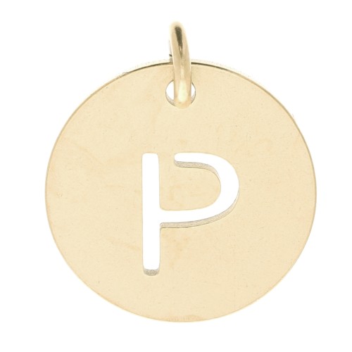 304 Stainless steel 12mm Round Medal - letter P - with jumpring - Gold Tone x1