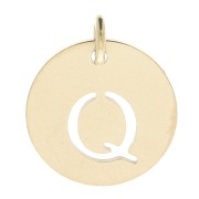 304 Stainless steel 12mm Round Medal - letter Q - with jumpring - Gold Tone x1|raw }}