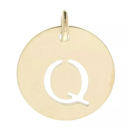 304 Stainless steel 12mm Round Medal - letter Q - with jumpring - Gold Tone x1
