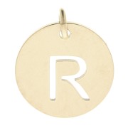 304 Stainless steel 12mm Round Medal - letter R - with jumpring - Gold Tone x1|raw }}