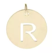 304 Stainless steel 12mm Round Medal - letter R - with jumpring - Gold Tone x1