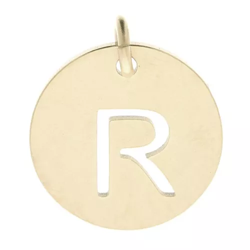 304 Stainless steel 12mm Round Medal - letter R - with jumpring - Gold Tone x1