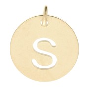 304 Stainless steel 12mm Round Medal - letter S - with jumpring - Gold Tone x1