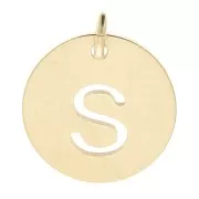 304 Stainless steel 12mm Round Medal - letter S - with jumpring - Gold Tone x1