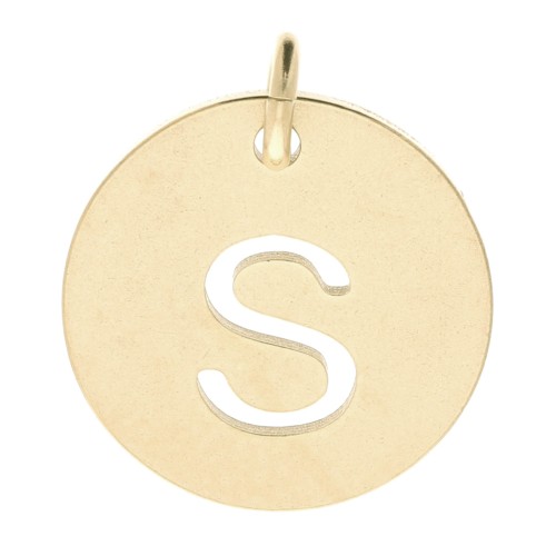 304 Stainless steel 12mm Round Medal - letter S - with jumpring - Gold Tone x1