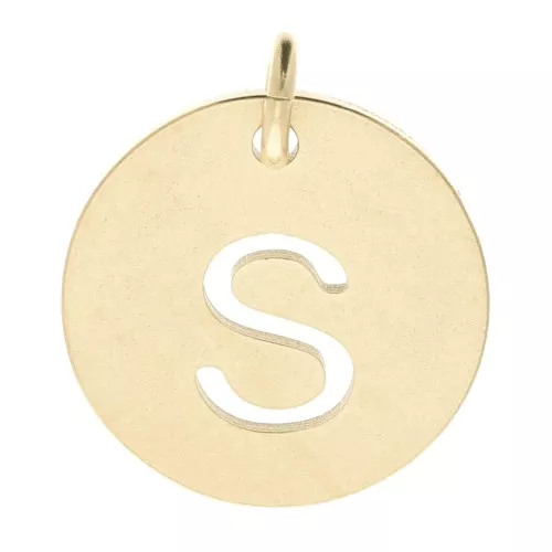 304 Stainless steel 12mm Round Medal - letter S - with jumpring - Gold Tone x1