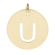 304 Stainless steel 12mm Round Medal - letter U - with jumpring - Gold Tone x1|raw }}