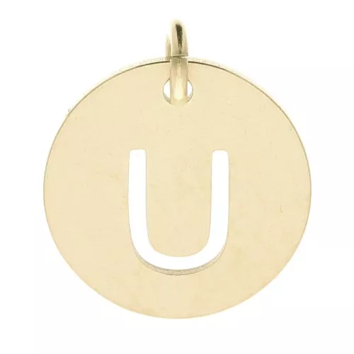 304 Stainless steel 12mm Round Medal - letter U - with jumpring - Gold Tone x1