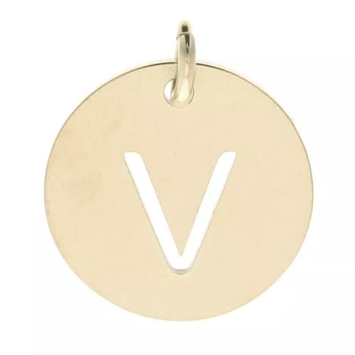 304 Stainless steel 12mm Round Medal - letter V - with jumpring - Gold Tone x1