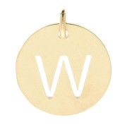 304 Stainless steel 12mm Round Medal - letter W - with jumpring - Gold Tone x1