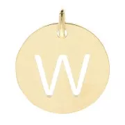 304 Stainless steel 12mm Round Medal - letter W - with jumpring - Gold Tone x1