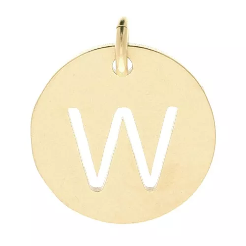 304 Stainless steel 12mm Round Medal - letter W - with jumpring - Gold Tone x1
