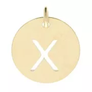 304 Stainless steel 12mm Round Medal - letter X - with jumpring - Gold Tone x1
