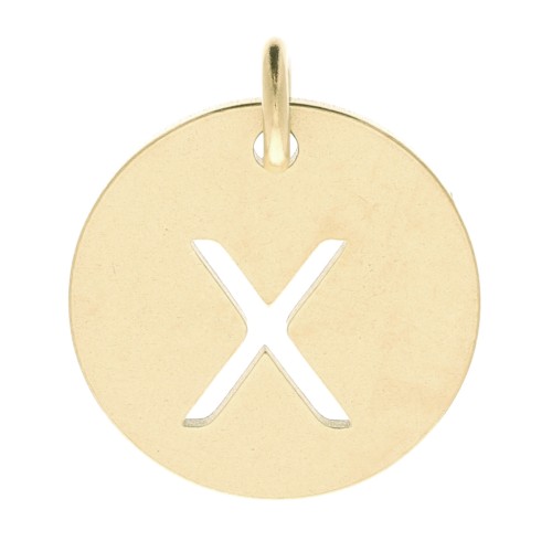 304 Stainless steel 12mm Round Medal - letter X - with jumpring - Gold Tone x1