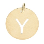304 Stainless steel 12mm Round Medal - letter Y - with jumpring - Gold Tone x1|raw }}