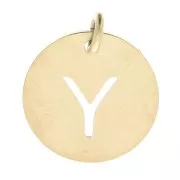 304 Stainless steel 12mm Round Medal - letter Y - with jumpring - Gold Tone x1