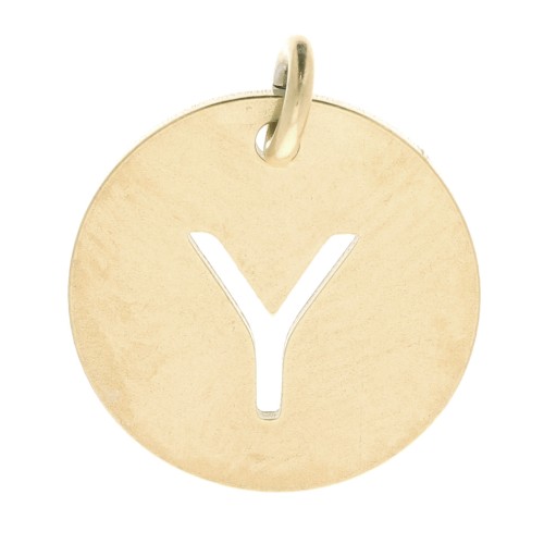 304 Stainless steel 12mm Round Medal - letter Y - with jumpring - Gold Tone x1