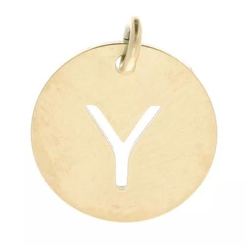 304 Stainless steel 12mm Round Medal - letter Y - with jumpring - Gold Tone x1