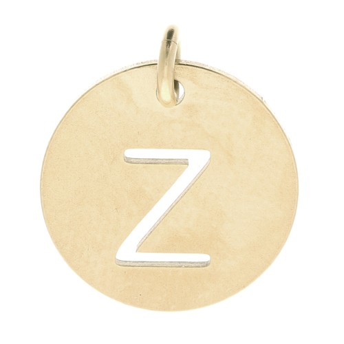 304 Stainless steel 12mm Round Medal - letter Z - with jumpring - Gold Tone x1