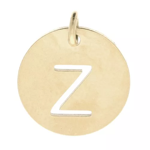 304 Stainless steel 12mm Round Medal - letter Z - with jumpring - Gold Tone x1