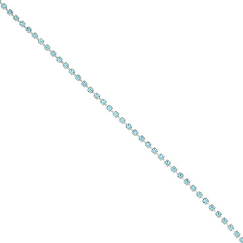 Rhinestones brass chain in cut crystal 2.10 mm Silver Tone - Aqua Bohemica x50cm