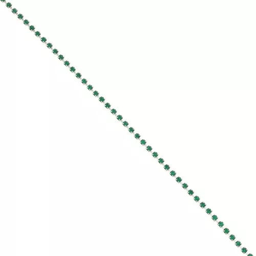 Rhinestones brass chain in cut crystal 2.10 mm Silver Tone - Emerald x50cm