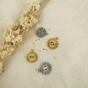 Sun Charm 17x15 mm - Eye motif for cabochon 1.8 mm - Gold plated x1