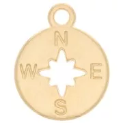 Round Charm 17x14mm Compass Rose & Cardinal Point - Gold plated x1