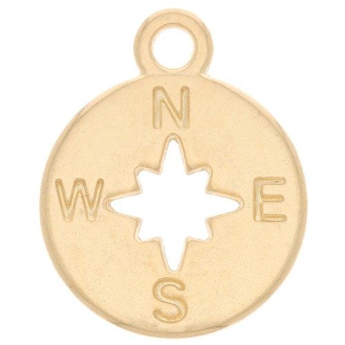 Round Charm 17x14mm Compass Rose & Cardinal Point - Gold plated x1