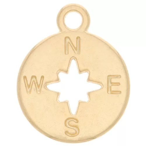 Round Charm 17x14mm Compass Rose & Cardinal Point - Gold plated x1