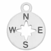 Round Charm 17x14mm Compass Rose - Antique Silver Plating x1