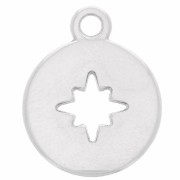 Round Charm 17x14mm Compass Rose - Antique Silver Plating x1