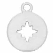 Round Charm 17x14mm Compass Rose - Antique Silver Plating x1