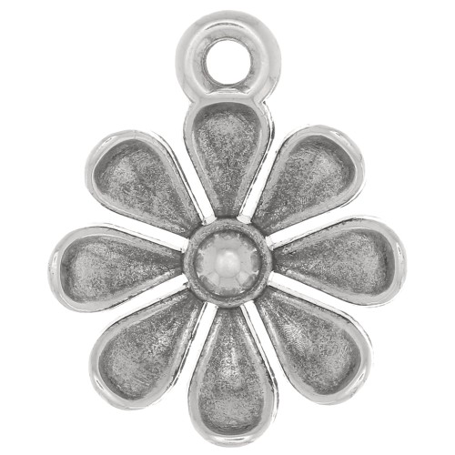 13.5mm Flower pendant - Fine Antique silver plating x1