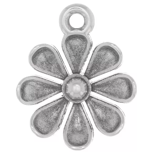13.5mm Flower pendant - Fine Antique silver plating x1