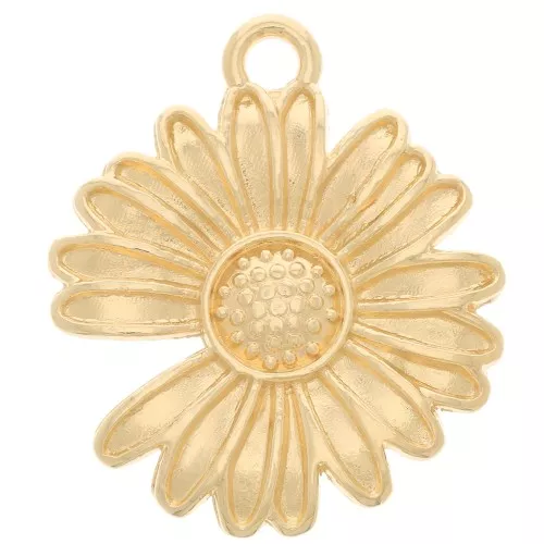 Daisy flower pendant 17.5 mm - Gilded with fine gold x1