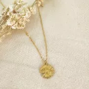 Daisy flower pendant 17.5 mm - Gilded with fine gold x1