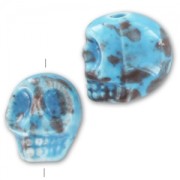 Ceramics skull 13x11 mm Aqua/Maroon x1