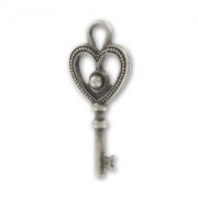 Key charm 29mm Old fine silver plating x1