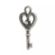 Key charm 29mm Old fine silver plating x1