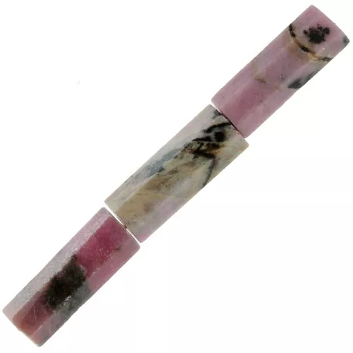 15x5mm Gemstone tube faceted beads - Rhodonite x5