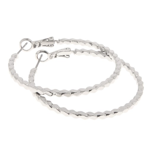 File effect hoop earrings 42 mm - Rhodium x2